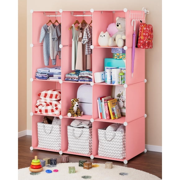 Armario organizador de armario para bebés CUBEDIY, duradero, rosa