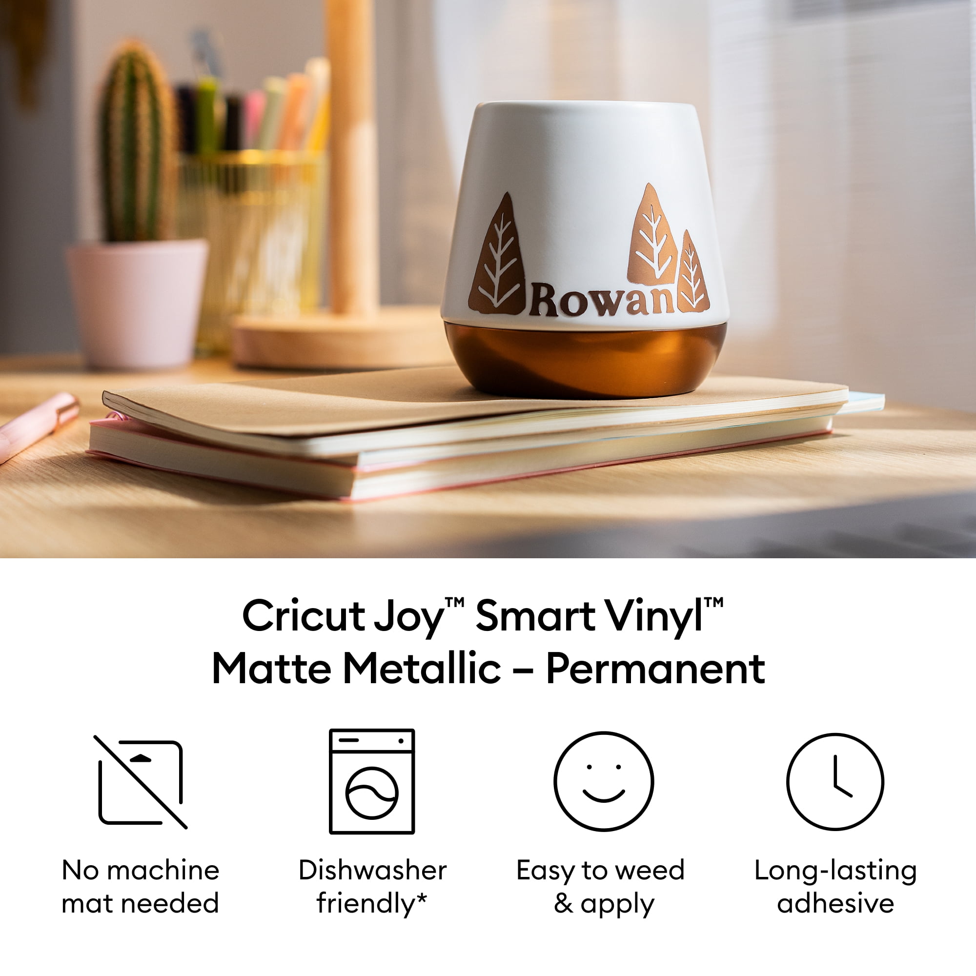 Cricut Joy™ Smart Vinyl™ Matte Metallic Matless Permanent Vinyl, 5.5" x 48",Champagne