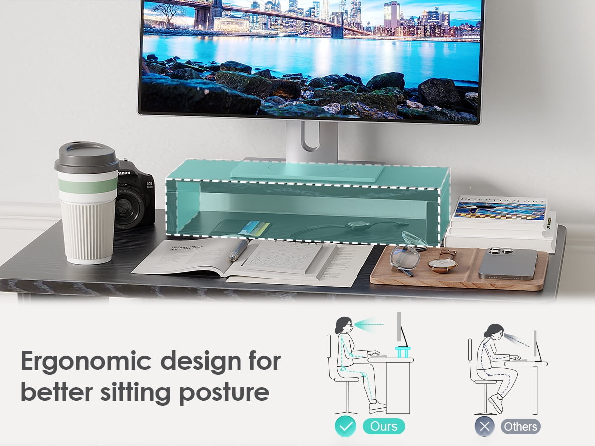 Zenira 29in Computer Desk with Monitor Stand and Keyboard Tray for Small Space, Wood PC Laptop for Bedroom, Writing Table with Shelves for Living room, Black
