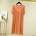 thumbnail image 2 of Feancey Modal Sleep Dress for Women Pleated Casual Loose Nightgowns Summer Short Sleeve Nightshirts Solid Color Lounge Sleepwear Holiday Sales Today Orange XL, 2 of 5