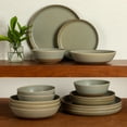thumbnail image 5 of Gibson Elite Laguna Bliss 16 Piece Stoneware Reactive Glaze (Service for 4) Ceramic Plates and Bowls Dinnerware Set - Matte Green W/ Terracotta Bottom, 5 of 16