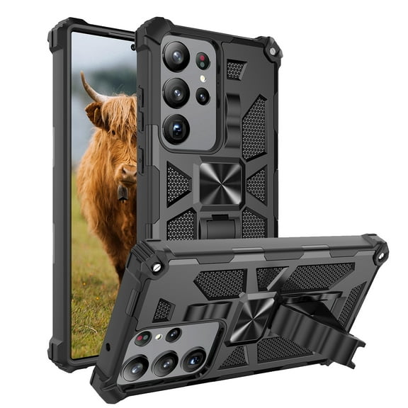 SOATUTO for Samsung Galaxy S23 Ultra Case ； Galaxy S23 Ultra Phone Case Shoftproof Military-Grade Armor Protective Case Built-in Hidden Kickstand Phone Case for Samsung Galaxy S23 Ultra 5G - Black