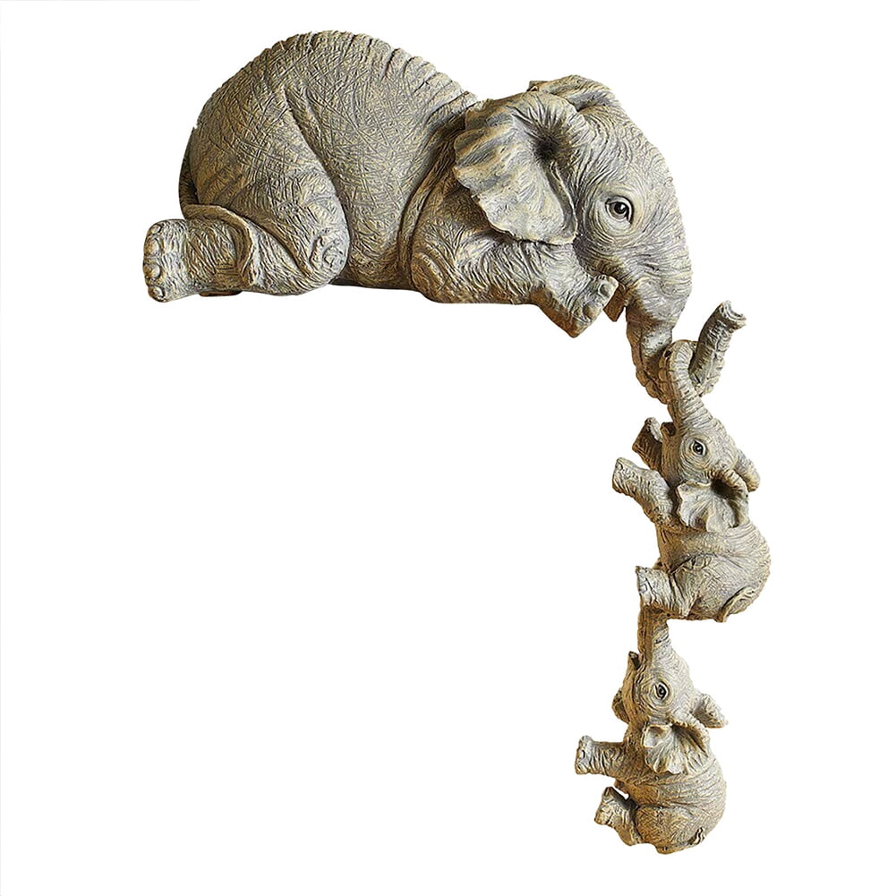 Resin Wood Effect Figure Ornament The Elephant & Calf.. Boxed. 