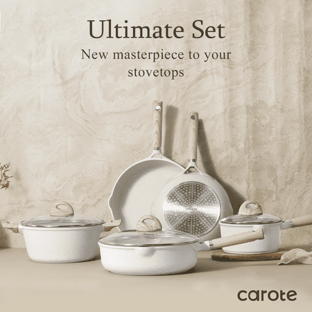 CAROTE 21 PCS Pots and Pans Set Non Stick, Cookware Set Induction Ready, Kitchen Cooking Set, Beige