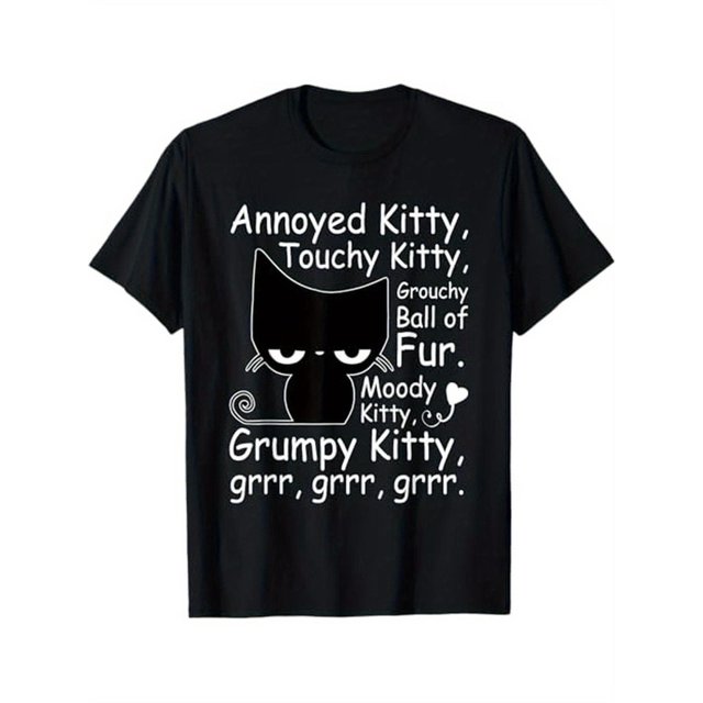 Angry Cat Kitten Lover Humorous Attitude Fur Pet Owner'S T-Shirt, 100% Cotton, Men Women Dad Mom Friends, S-XXXL, Black, Casual Sporty Tee, Summer Gifts