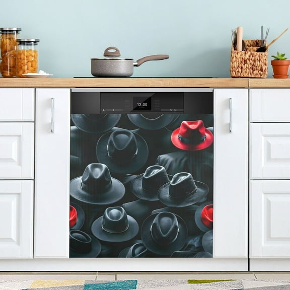 Black Red Hat Dishwasher Magnet Cover Magnetic Fridge Door Cover Home Kitchen Decor 23"x 26"