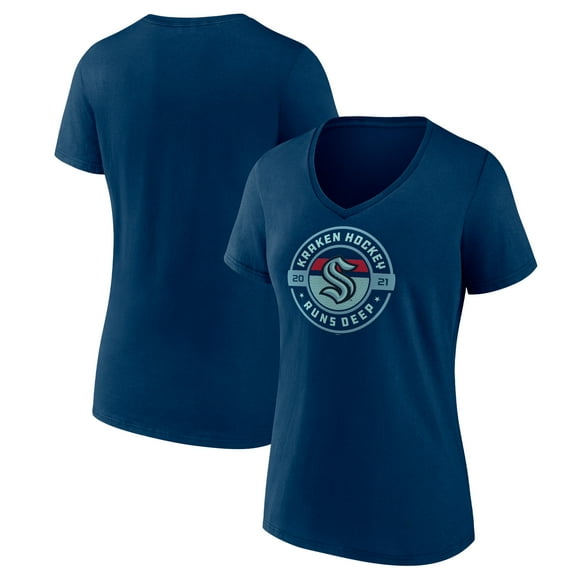 Women's Deep Sea Blue Seattle Kraken Native V-Neck T-Shirt
