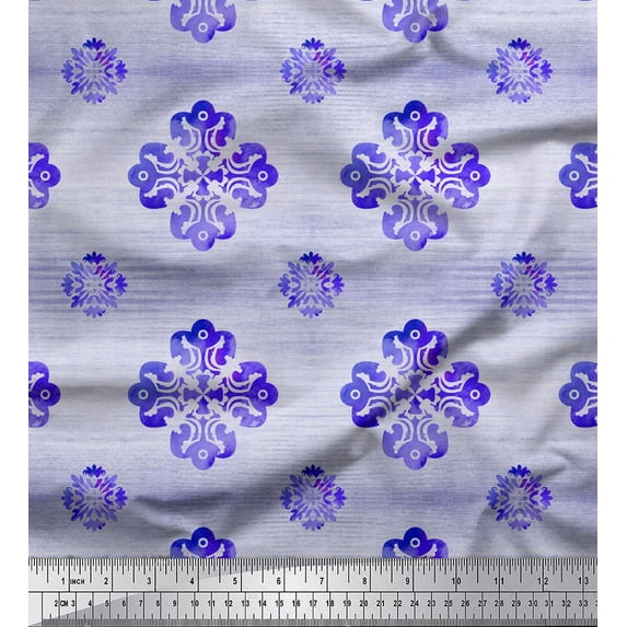 Soimoi Poly Georgette Fabric Texture & Damask Ethnic Printed Fabric 1 Yard 42 Inch Wide