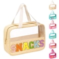 thumbnail image 1 of Bolsa de maquillaje Eurovicky con parche con letras de chenilla transparente e impermeable, 1 of 8