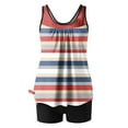 thumbnail image 7 of Henpk Summer Dresses for Women Striped T Shirt Dress Casual Midi Dress Short Sleeve Sundress with Pockets Conservative Stripe Print Strappy Back Set Two Piece Swimsuits Swimdress Multi-color XXL, 7 of 7
