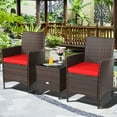 thumbnail image 4 of Patiojoy 3 Pieces Patio Rattan Conversation Furniture Wicker Chairs with Coffee Table & Cushions Red, 4 of 10