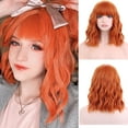 thumbnail image 4 of RightOn 14" Orange Wig Short Curly Wig with Bangs Dark Orange Wavy Bob Wig Women Orange Synthetic Hair Wigs with Wig Cap, 4 of 8