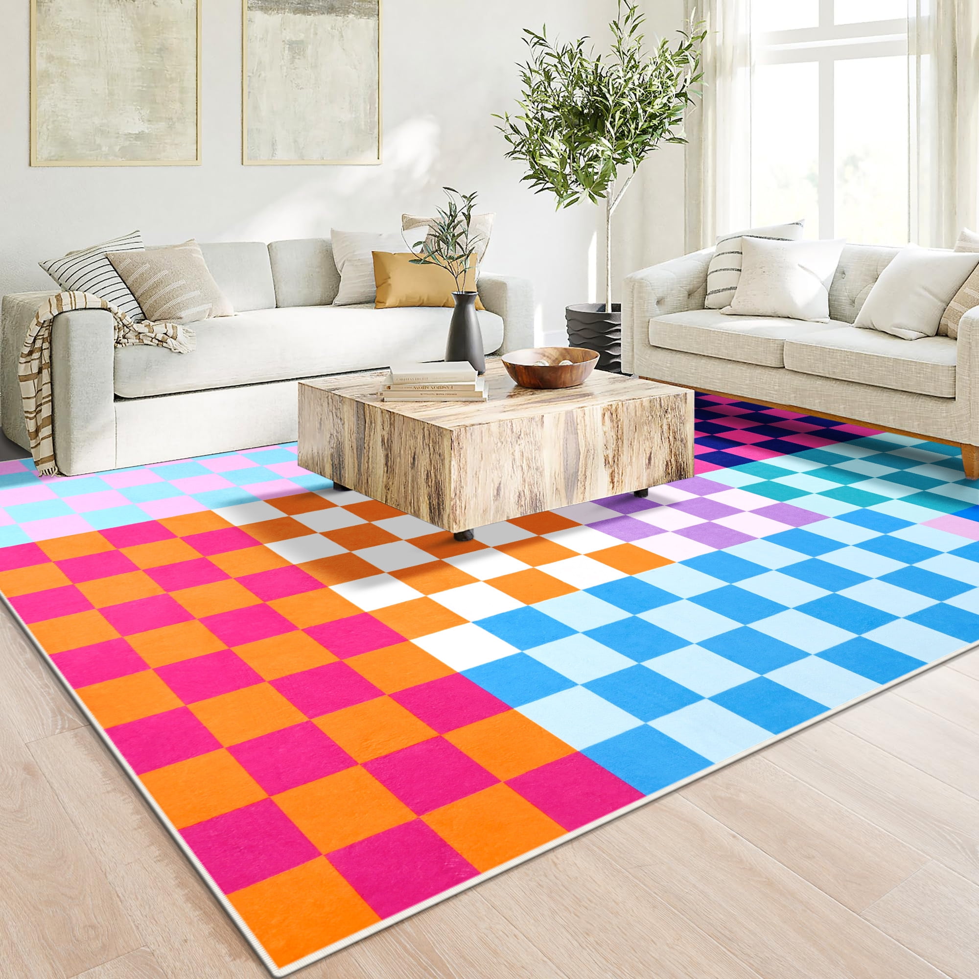 Lochas Checkered Area Rugs Checkerboard Rug Plaid Carpet for Living Room Bedroom Home Decor,5'x8',Multicolor