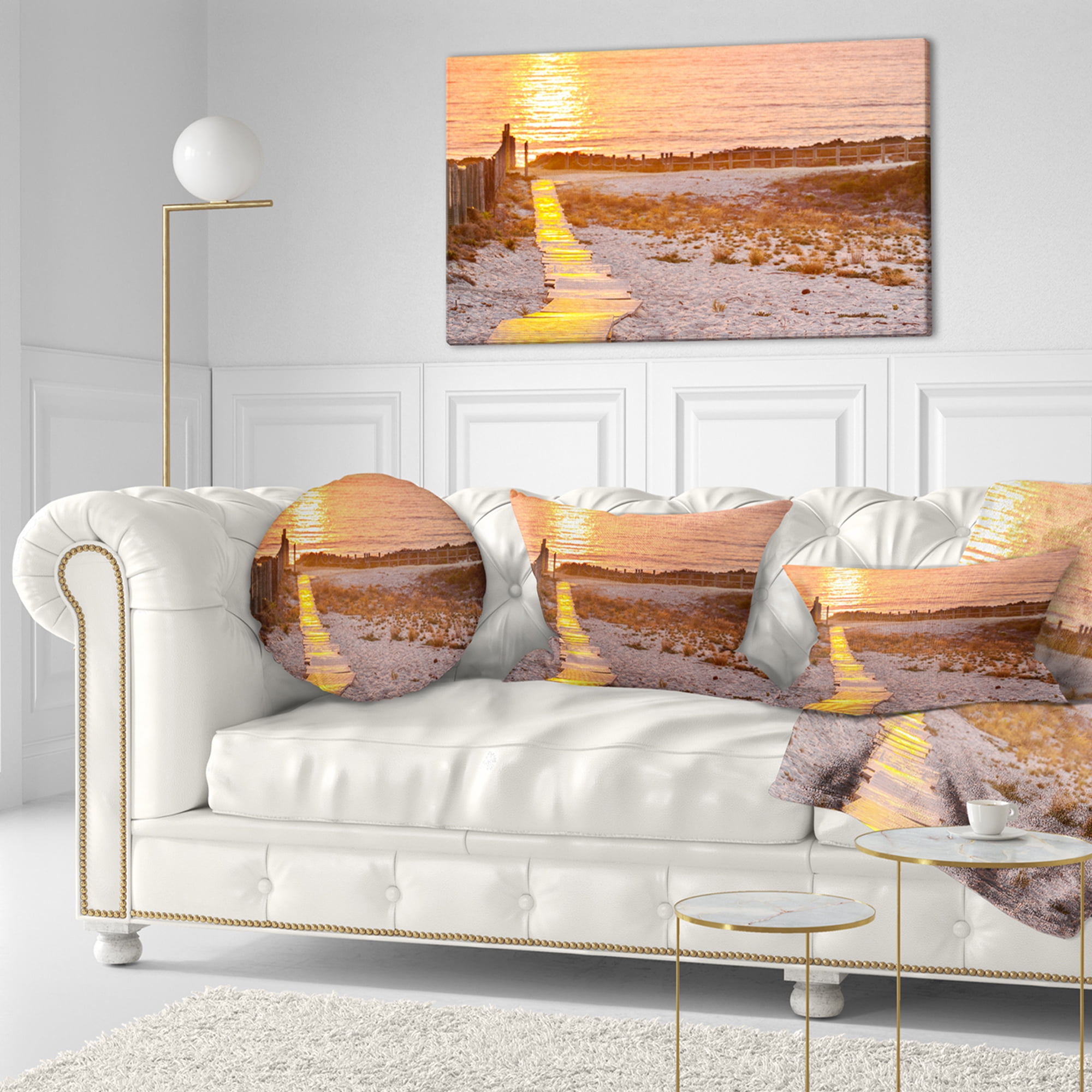 Designart Yellowish Boardwalk into Seashore - Bridge Throw Pillow - 12x20