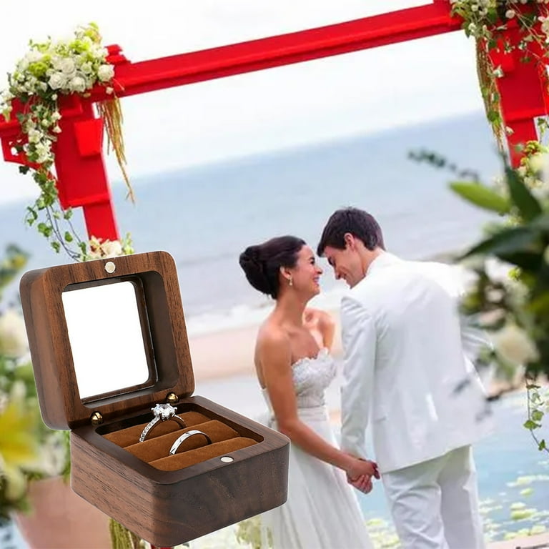 HongHeng Wooden Ring Box for Wedding Ceremony Slots,Square Solid