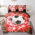 thumbnail image 1 of Ensemble Douillette de Soccer pour Enfants, Format Simple; Ensemble de Lit Soccer pour Garçons, Filles et Ados; Ensemble de Lit Rouge et Noir à Éclairs; Ensembles de Lit Réversibles à Motif Géométrique de Nid d'Abeilles Hexagonal avec Ensemble de Draps, 1 of 5