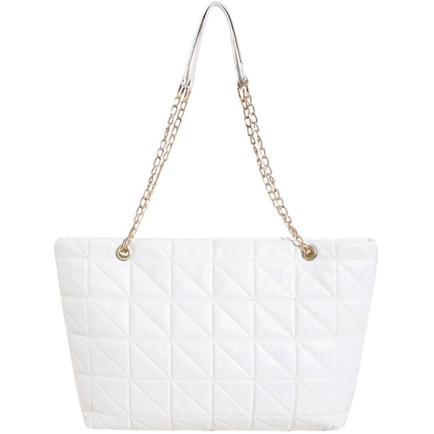 Bolsos de hombro para mujer Cadenas de moda Bolsos de diamantes de PU Bolsos cruzados (Blanco)