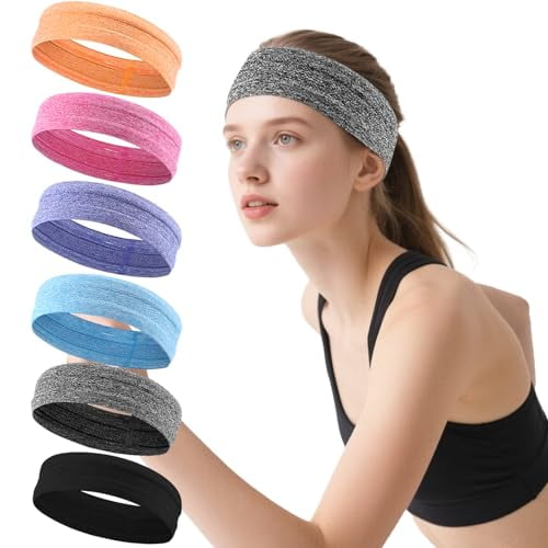6 Pack Sweat Bands Stretchy Running Sport Elastic Fashionable Hairbands for Working Out Execise Yoga Travel Fitness Gym