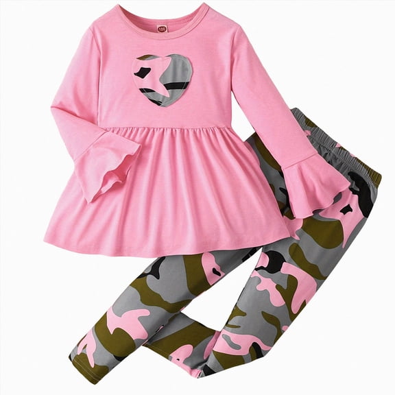 Kakishop Outfits for Girls Kids Toddler Girl Clothes Long Sleeve Top and Girls Pants 2Pcs Girls Outfits, 4-5 Years