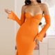 thumbnail image 1 of Vestido Largo Con Tirantes Vestido halter para mujer con manga y hombros descubiertos Traje clubwear (Naranja S) Cgtredaw para Mujer Naranja T XL, 1 of 9