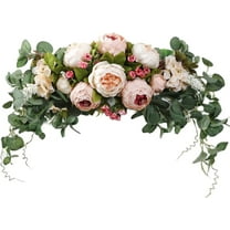 HAOSHICS Wedding Arch Flowers, 30 Inch Rustic Artificial Floral Swag for Lintel, Arbor and Ceremony, Green Leaves Rose Peony Door Wreath Reception Backdrop Home Decoration, Champagne