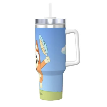 Zofaai Bluey Pattern 40OZ Ice Cup with Handle, Stainless Steel Heat Preservation Cup Suitable for Car Cup Holder, Travel, Office, Unisex