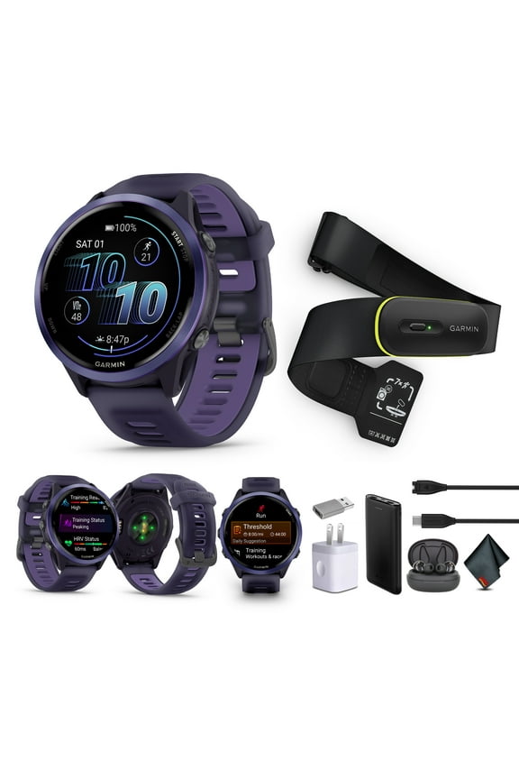 Forerunner 570 Running Smartwatch, 47MM WiFi, GPS Fitness Watch For Men And Women, Indigo Aluminum with Translucent Imperial Purple/Indigo Band + Access 600 Fitness Monitor, M-XL + More