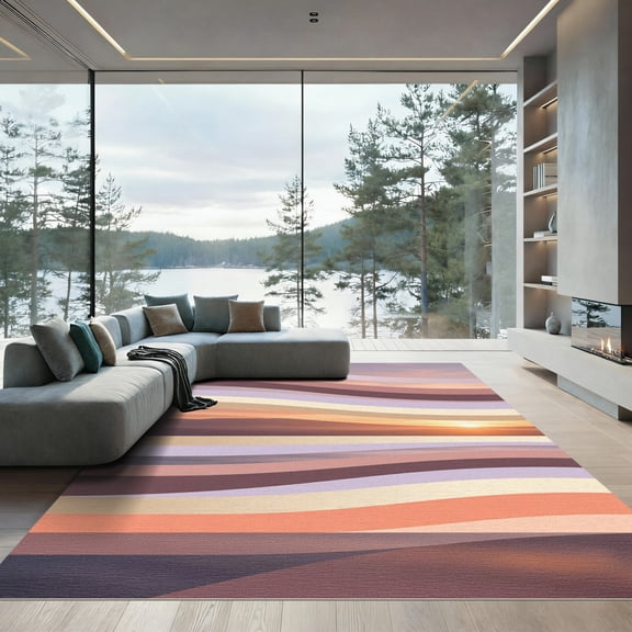 ODIKA 4'x6' Machine Washable Non-Slip Area Rug, Abstract Mauve High Traffic Rug, Purple, 1279452