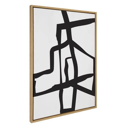 Kate and Laurel Sylvie Bold Sophisticated Abstract Black Stroke Framed Canvas Wall Art by The Creative Bunch Studio, 28x38 Natural, Contemporary Brushtrokes Modern Art for Wall
