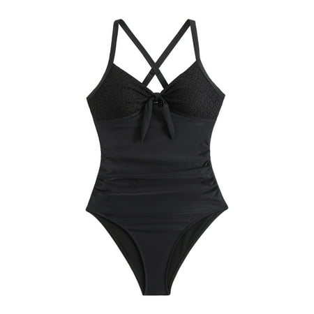 Baqcunre Clearance! One Piece Swimsuit Women  Womens Holidays Summer V Neck Solid Printed Swimsuit Briefs Bikini Black XL