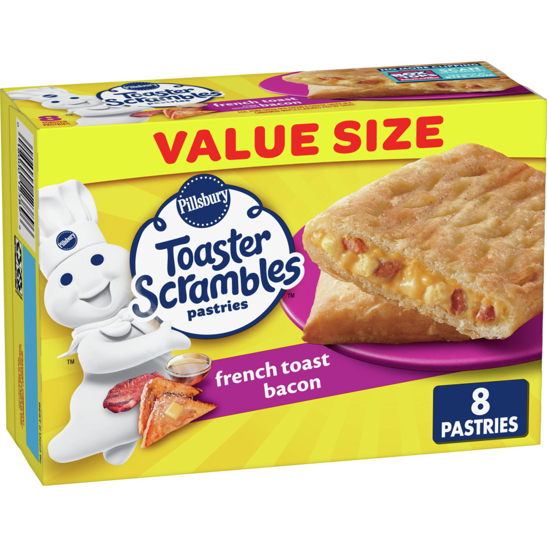 Pillsbury Toaster Scrambles, French Toast Bacon, Frozen Pastries, 14