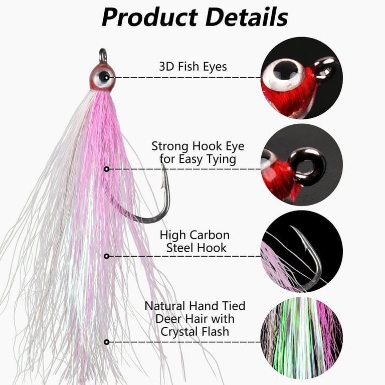 OROOTL Fishing Bucktail Teaser Hooks, 10pcs Saltwater Fishing Jigs Teaser  Lures High Carbon Steel Hooks with Crystal Flash Feather Skirt for Fluke