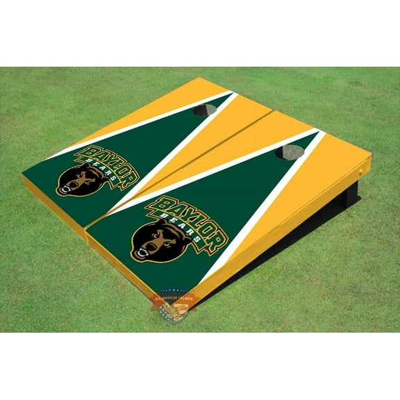 Baylor University Bear Head Hunter Green And Yellow Matching Triangle Cornhole Boards