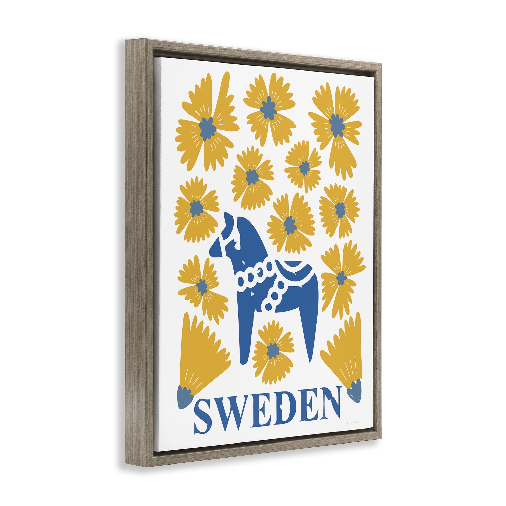 Stupell Industries Swedish Folk Flowers Brown Framed Floater Canvas Wall Art, design by Omar Escalante