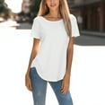thumbnail image 3 of Women T Shirt Solid Color Tee Crewneck Short Sleeve Shirt Casual Summer Top Lady Loose Tee Shirts, 3 of 6