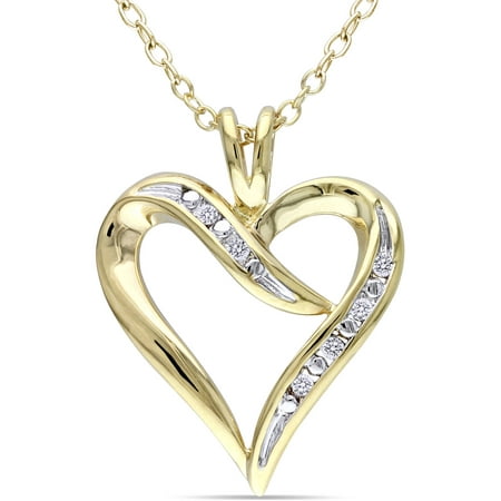 Miabella Diamond Accent Yellow Rhodium-Plated Sterling Silver Heart Pendant, 18