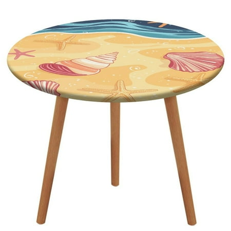 

Conch Starfish Shell (10) Pattern Round Tablecloth Waterproof Elastic Table Clothes for Dining Table Cute Desk Decor Protector Cover