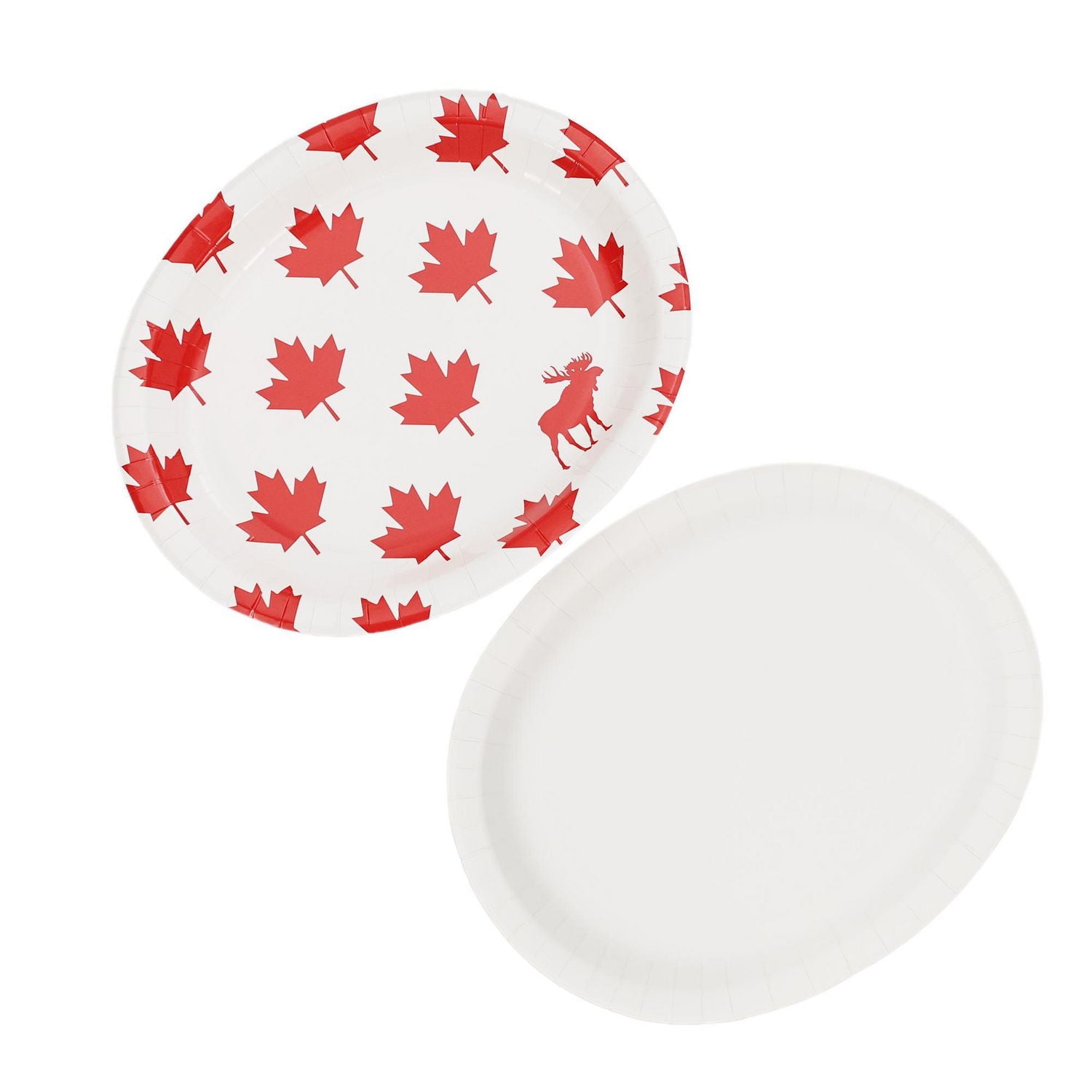 Way to Celebrate! Canada Day Oval Red Maple Leaf and Moose Paper Plates 10.4" x 12.2" ,8 ct