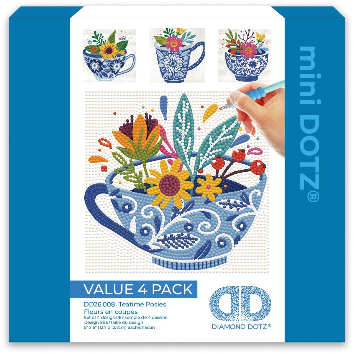 Diamond Dotz Mini Teatime Posies Diamond Painting Kits for Adults - Floral Diamond Art Kits a Relaxing Creative Craft Kit with Dotz Gems 5x5
