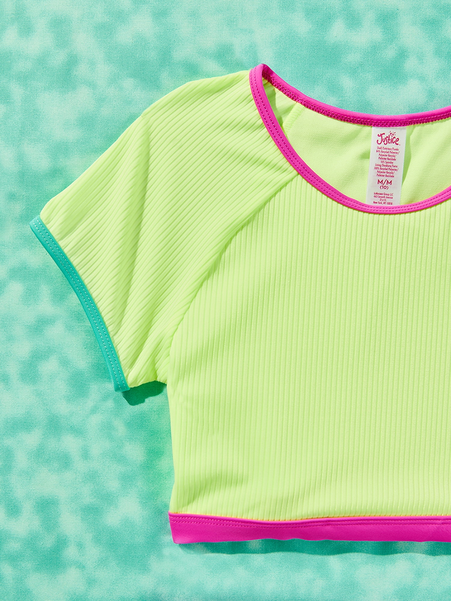 Justice Girls Short Sleeve Rashguard with Bikini Bottom Two-Piece, Sizes 5-18
