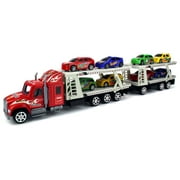 Friction Trailer 1:32 Children's Kid's Toy Truck Ready To Run w/ 8 Toy F1 Cars, No Batteries Required (Colors May Vary)