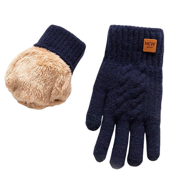 HNMKIU Women's Double Layer Thickened Jacquard Knitted Warm Winter Gloves for Cycling and Ski Activities Navy,One Size