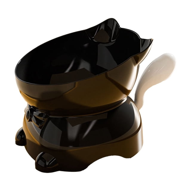 Black Raised Cat Food Bowl For Pets Large Capacity Eating And Drinking Dish For Cats And Dogs Non-Slip Base Easy To Clean Material 1Pc Weight 0.22 Lb