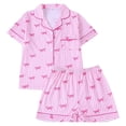 thumbnail image 4 of KHONTS 2 Piece Pajamas Stripped Printed Sets for Kids Girls Short Sleeve Button down Shirts and Shorts Sleepwear,Size 8-12 Years 160, 4 of 4