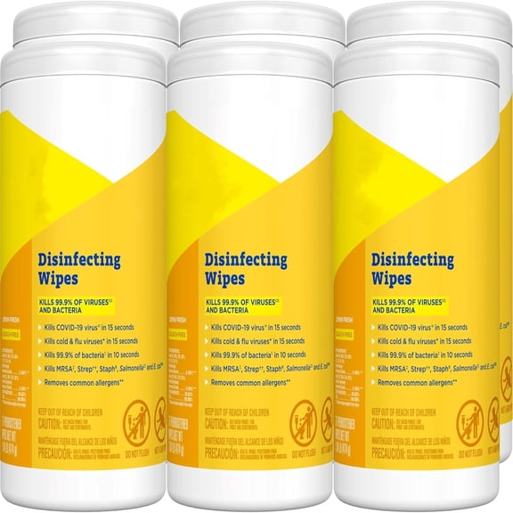 Disinfecting Wipes, Lemon Fresh, 75 Count, Pack of 6