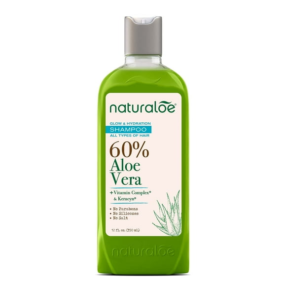 Naturaloe - Glow & Hydration Shampoo - 12 fl oz - 100% Vegan formula infused with 60% Aloe Vera gel - Eco friendly, cruelty free, no parabens no silicones