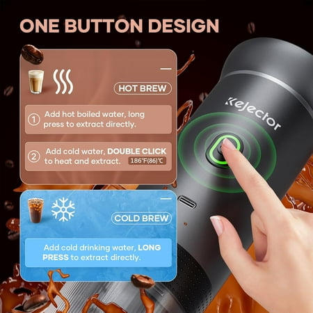 KEJECTOR Portable Espresso Machine - 20 Bar Pressure, 60ml Capacity, USB-C Charging, Gray