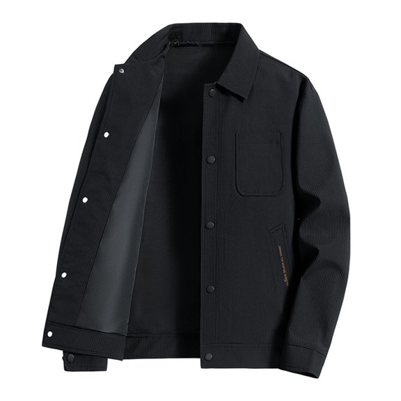 uublik Mens Corduroy Jacket Casual Fashion Loose Long Sleeve Pocket Button Cardigan Coat Black