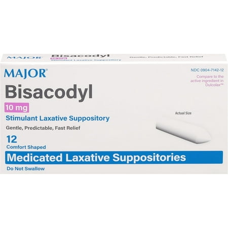 Major Bisacodyl 10 mg Stimulant Laxative Suppository Medicated Laxative Suppositories, 12 Count