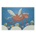 thumbnail image 1 of Horse Cutting Board, Vector Illustration of Horse with Wings and the Buildings in Snowy Winter, Decorative Tempered Glass Cutting and Serving Board, Large Size, Dark Orange and Blue, by Ambesonne, 1 of 1